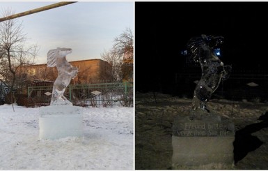 Чтобы помириться с другом, житель пригорода Одессы подарил ему ледяного коня