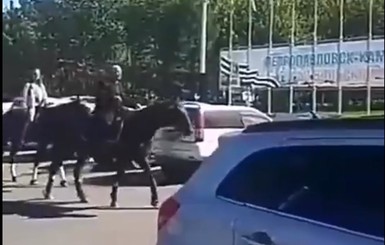 Российский депутат прискакал на работу на коне