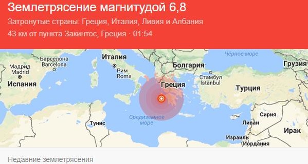 У берегов Греции произошло землетрясение и цунами