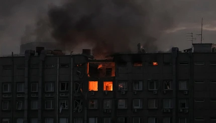 Последствия обстрелов Киева дронами-камикадзе