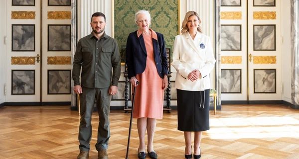 Зеленская на встречу с королевой Дании выбрала жакет-кимоно с вышивкой