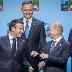 Президент Франції Еммануель Макрон, президент Польщі Анджей Дуда, канцлер Німеччини Олаф Шольц і прем’єр-міністр Португалії Антоніу Кошта. Фото: Getty Images